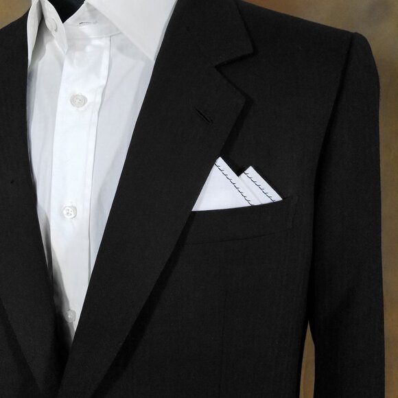 New - Black Stitching Cotton Pre-Folded Pocket Square Handkerchief Insert - Picture 5 of 8